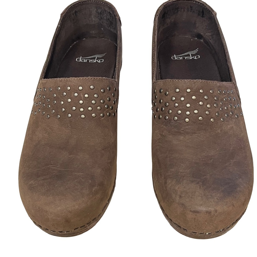 Dansko Mavis Brown Suede Studded Clogs Sz 40 (US 9-9.5) Slip On Shoe EUC - Picture 2 of 9